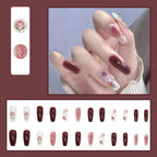 24Pcs Multicolor Beautiful Trendy Design Fake Nails (With Glue) Set For Girls - Wearable Nails Stylish Pattern Artificial Long Nails For Women