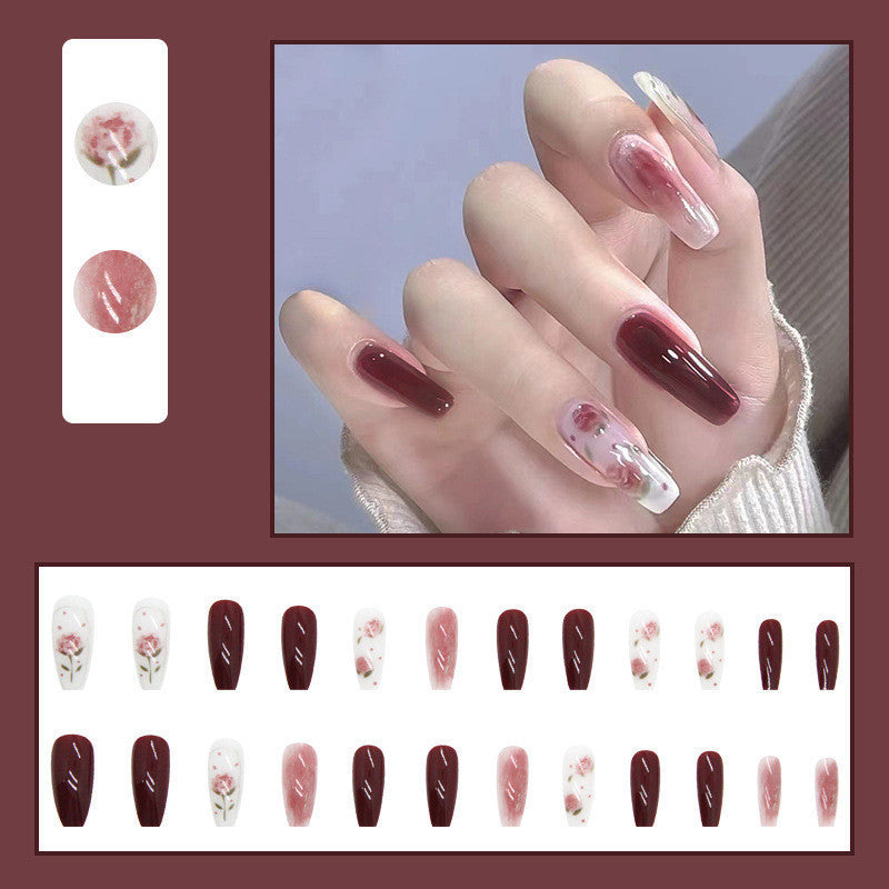 24Pcs Multicolor Beautiful Trendy Design Fake Nails (With Glue) Set For Girls - Wearable Nails Stylish Pattern Artificial Long Nails For Women