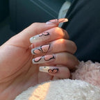 24Pcs Pink & White Butterfly Beautiful Trendy Fake Nails (With Glue) Set For Girls - Wearable Nails Stylish Pattern Artificial Long Nails For Women