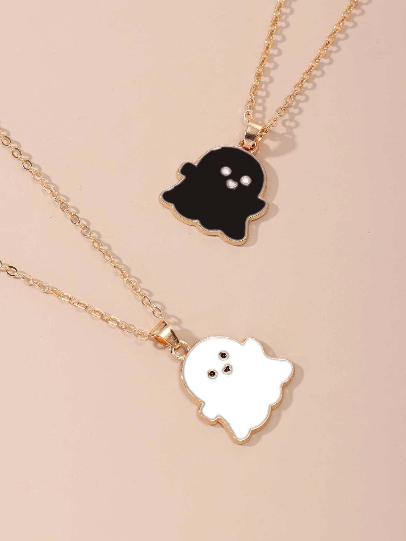 2 pcs Ghost Pendant Necklaces for Women Men Best Friends Cute Lovely 2 Ghost Necklace Fashion Korean Jewellery