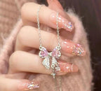 ● Korean Jewellery Pink Zircon Bow Necklace for Girls Sweet Fairy Clavicle Chain Shiny Zircon Korean Jewellery Necklace