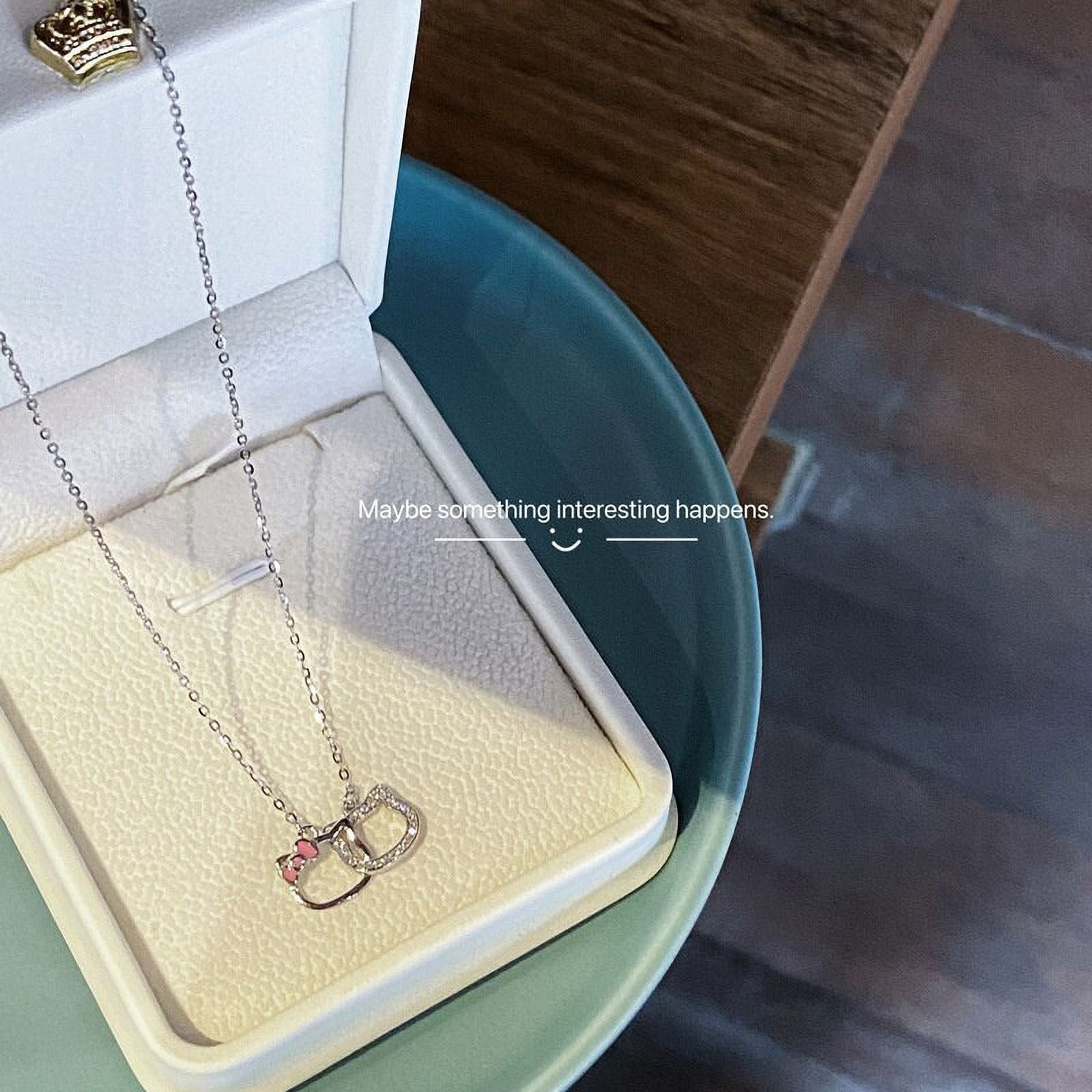 Silver Beautiful Hello Kitty Double Pendant Necklace Clavicle Chain Korean Style For Girls Korean Jewellery Gift