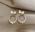 Black & White Korean Jewellery Shinny Bow Zircon Earrings Bowknot Hoop Earrings For Girls / Women.