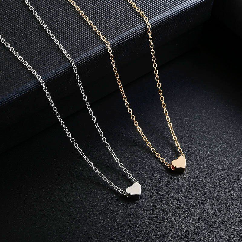2pcs Gold-color Plus Silver-plated Heart choker Necklace Jewellery For Girls | Korean Jewellery - Gold/Silver Chain Neck Statement Collar Chains Choker Shining Female Choker Korean Jewellery