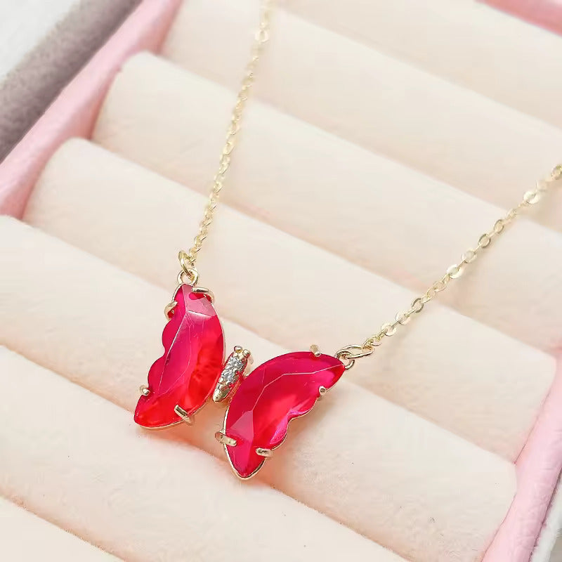 Korean Jewellery Girls Charm Crystal Butterfly Necklace Jewellery For Girls Glamour Female Color Butterfly Pendant Girl Jewelry Stylish