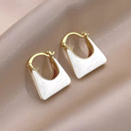 Korean Jewellery White & Gold Trendy High Grade U Shaped White Enamel Handbag Dangle Earrings For Girls