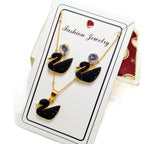 Black Swan Duck Shape With Golden Chain Charm Necklace With Swan Duck Shape Earings Jewellery For Girls Stylish - Korean Jewellrey Set