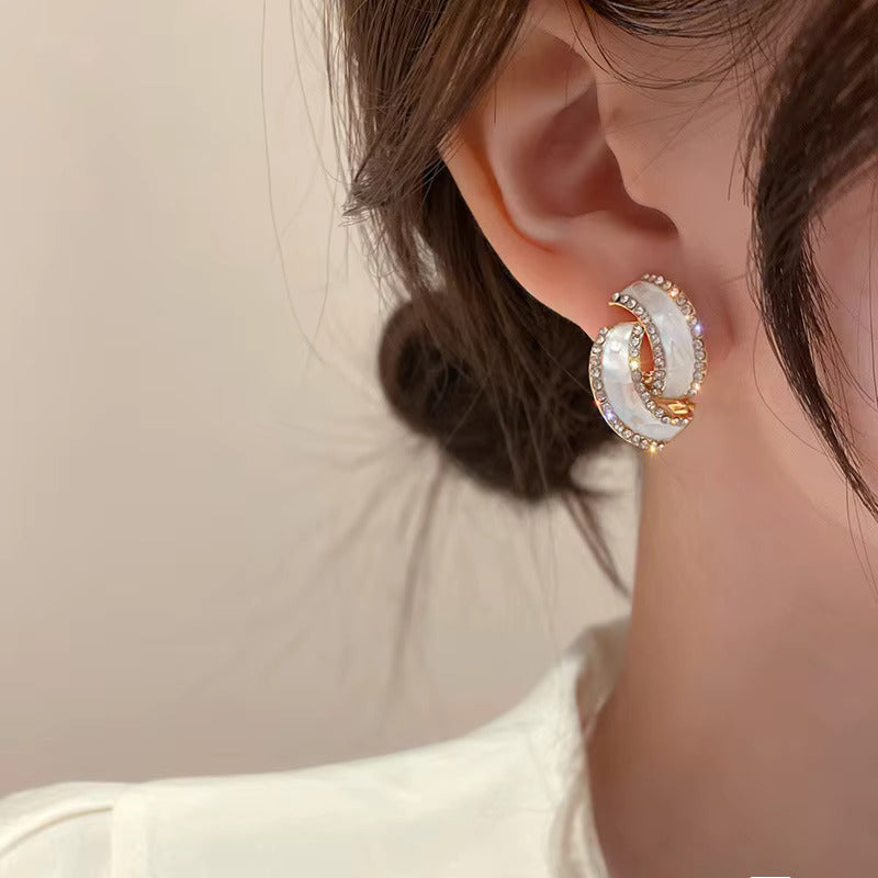 Korean Jewellery Gold & Pure White Women's Dangle Twisted Rhinestone Shiny Trendy Elegant Earrings For Girls | S925 Needle Earing For All Occasions