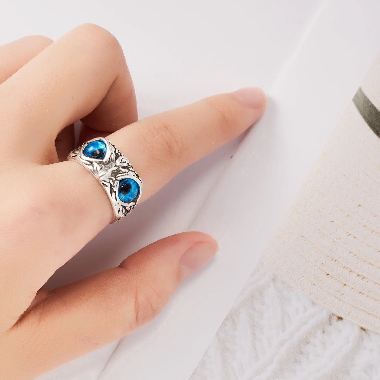 Korean Jewellery Silver Demon Owl Eyes Ring For Girls & Boys | Korean Jewellery For Boys & Girls