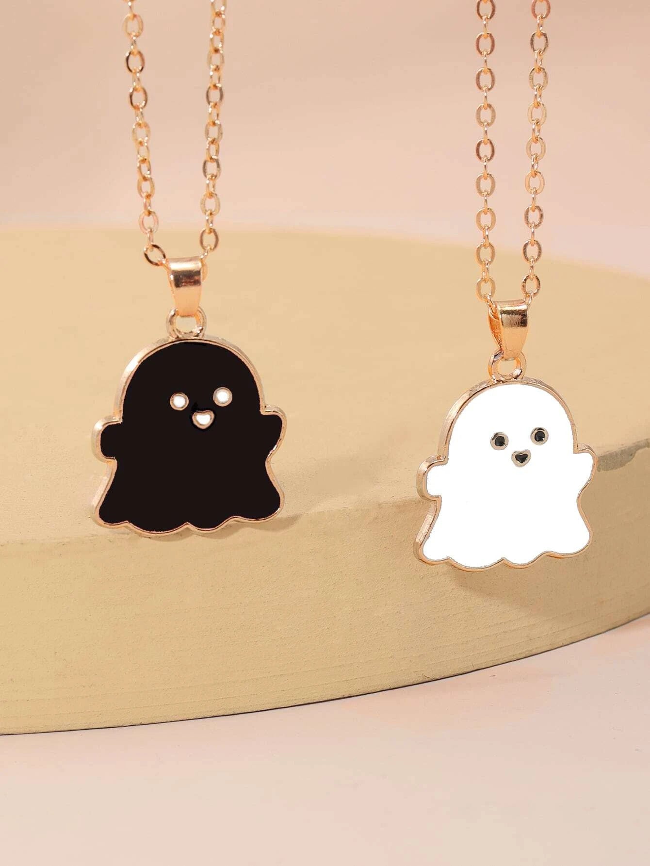 2 pcs Ghost Pendant Necklaces for Women Men Best Friends Cute Lovely 2 Ghost Necklace Fashion Korean Jewellery