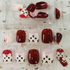 24Pcs Multicolor Beautiful Kitty Trendy Fake Nails (With Glue) Set For Girls - Wearable Nails Stylish Pattern Artificial Nails For Women