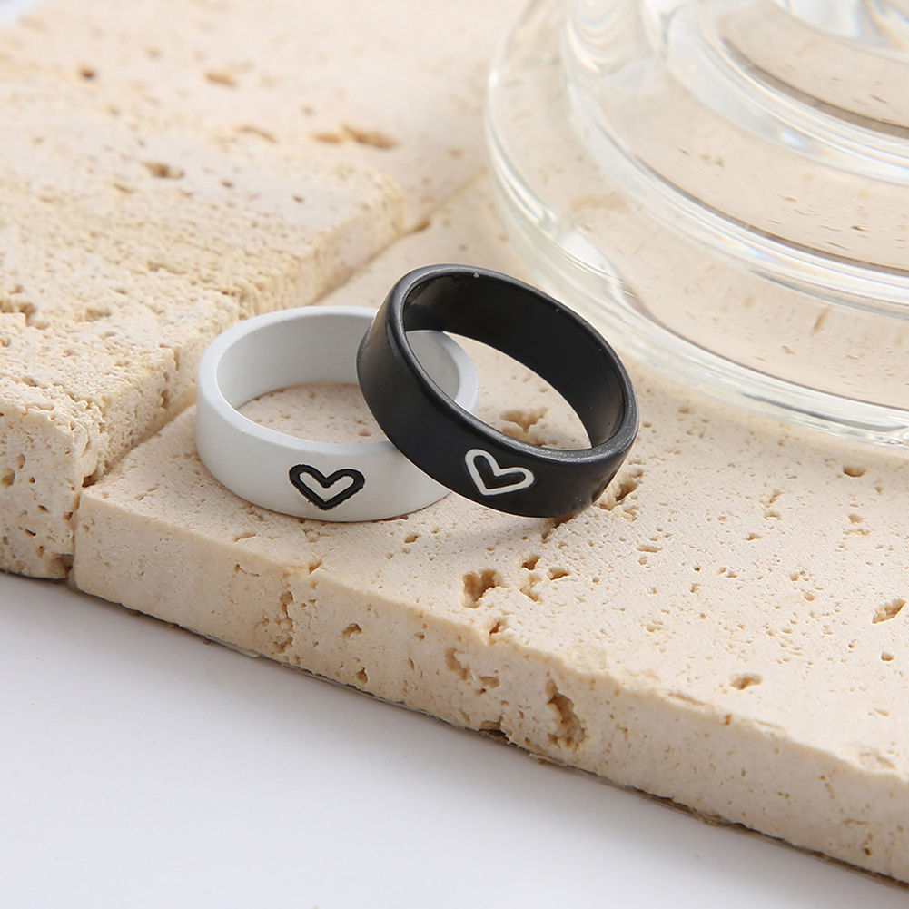 2PCS Beautiful Black and White Heart Couple Ring | Men Women Korean Jewellery Rings For Special Day