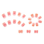 24Pcs Pink Beautiful Design Trendy Fake Nails (With Glue) Set For Girls - Wearable Nails Stylish Pattern Artificial Nails For Women
