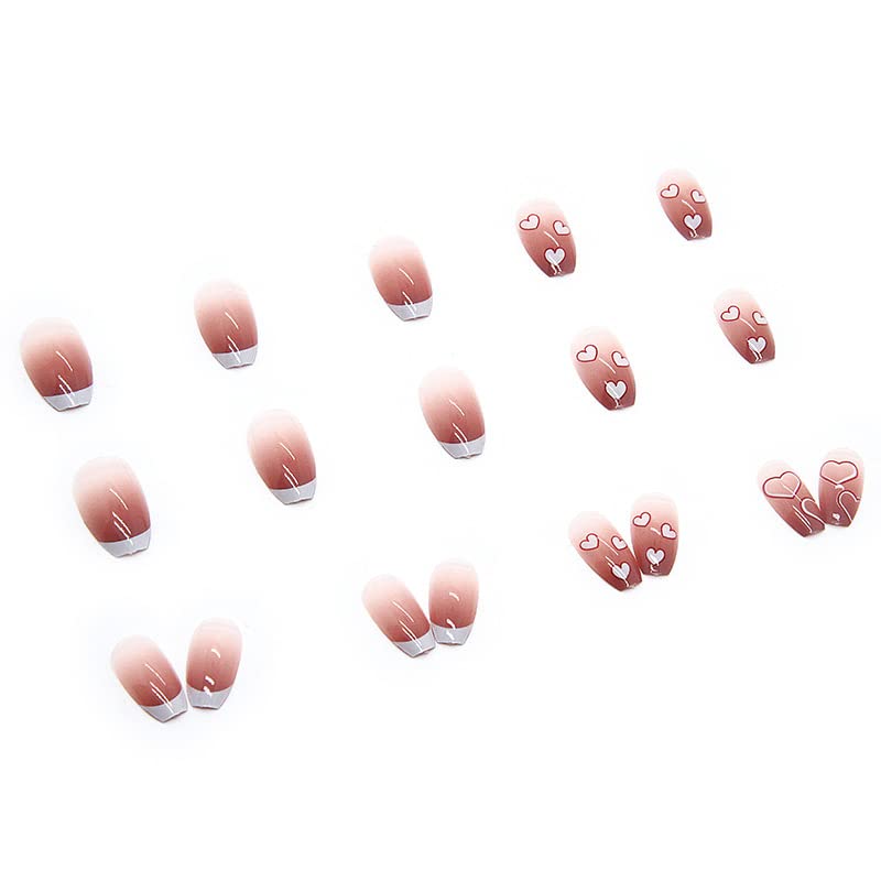 24Pcs Multicolor Beautiful Heart Shape Trendy Fake Nails (With Glue) Set For Girls - Wearable Nails Stylish Pattern Artificial Long Nails For Women