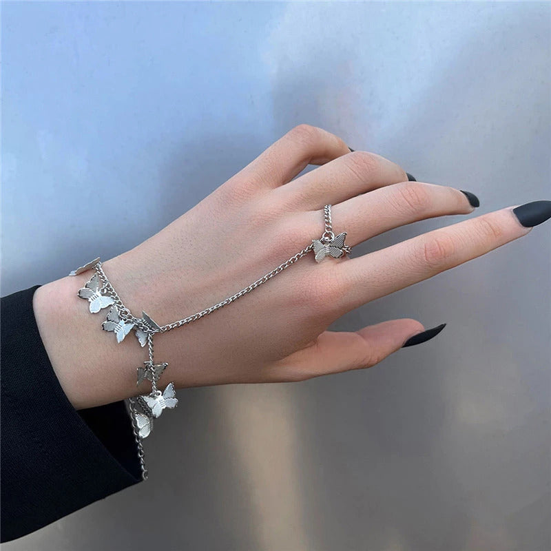 Golden / Silver Butterfly Ring Bracelet Jewellery For Girls | New Design | Trending Design | Never Fade | Beautiful Bracelet For Girls / Women | Korean Jewellery Bracelet For Girls Stylish 