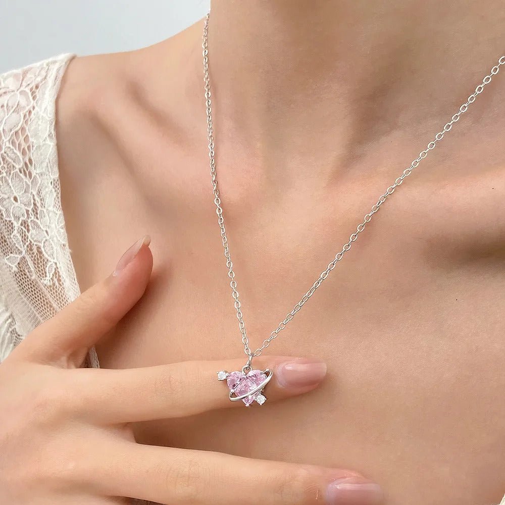 Korean Jewellery Silver Chain With Crystal Zirconia Pendant Aesthetic Jewellery For Girls