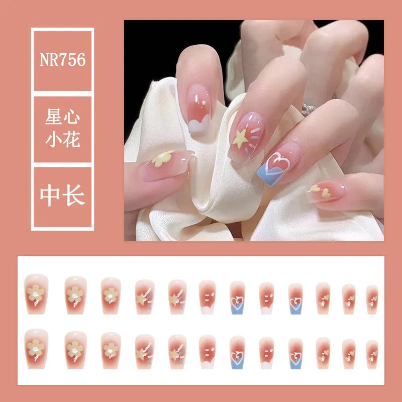 24Pcs Pink Beautiful Trendy Fake Nails (With Glue) Set For Girls - Wearable Nails Stylish Pattern Artificial Nails For Women