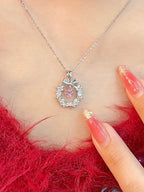Korean Jewellery Pink Zircon Bow & Heart Necklace for Girls Sweet Fairy Clavicle Chain Shiny Zircon Korean Jewellery Necklace - Aesthetic Bowknot Love Zircon Pendant Women Necklaces
