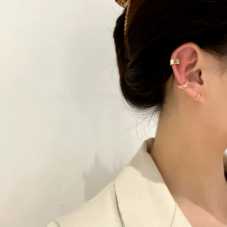Korean Jewellery Gold/Silver 3Pcs Ear Cuff Clip Earring For Girls | Korean Earcuff C-shape Clip On Earrings