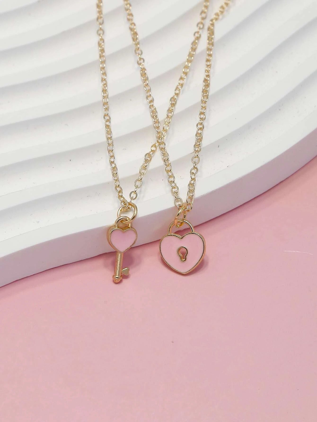 Black 2pcs Korean Jewellery Fashion Love Key Lock Couple Necklace for Girls Stylish - Heart Shaped Key Lock 2PCS Set Jewellery For Girls For Girl