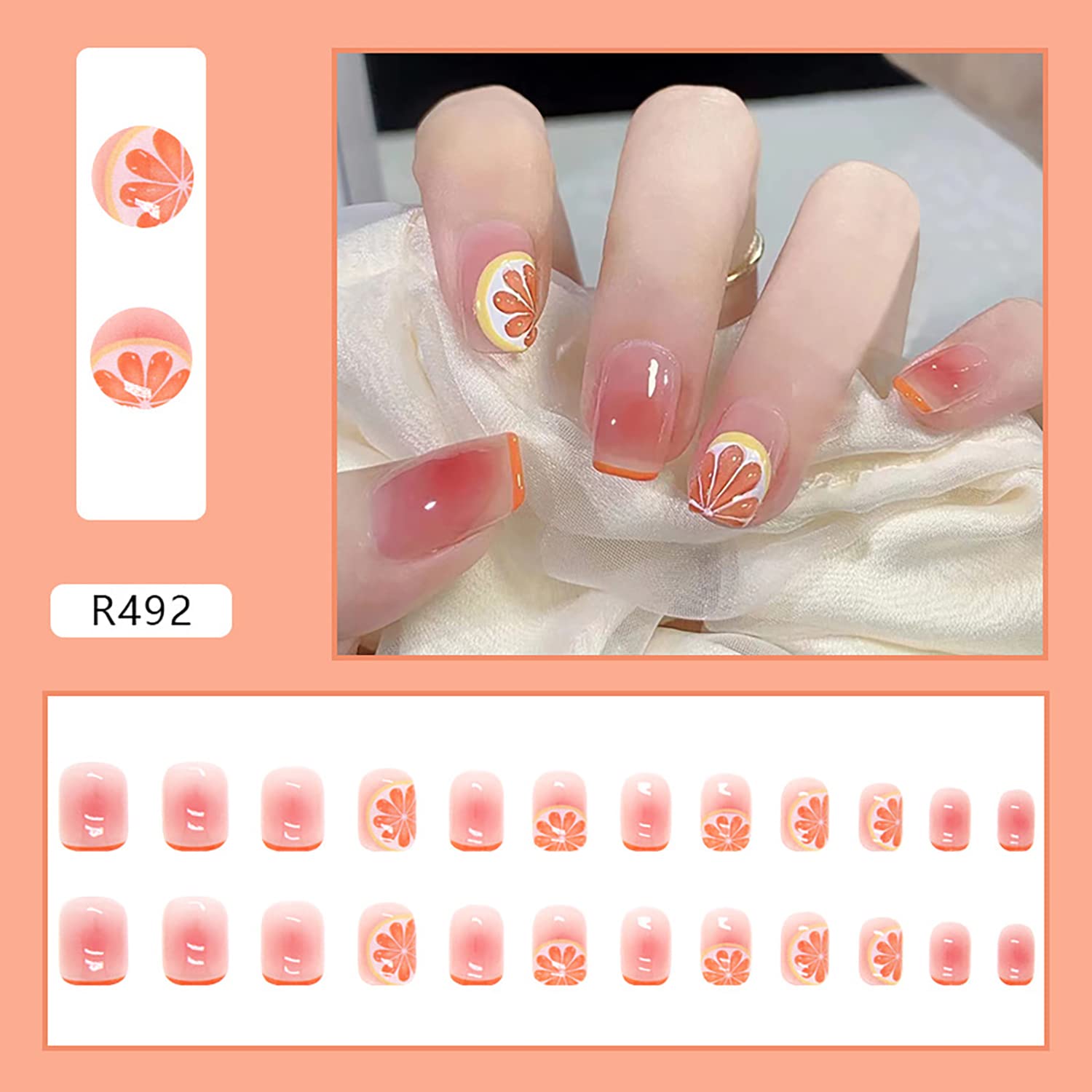 24Pcs Pink Beautiful Design Trendy Fake Nails (With Glue) Set For Girls - Wearable Nails Stylish Pattern Artificial Nails For Women