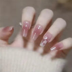 24Pcs Pink Beautiful Trendy Flower Design Fake Nails (With Glue) Set For Girls - Wearable Nails Stylish Pattern Artificial Nails For Women