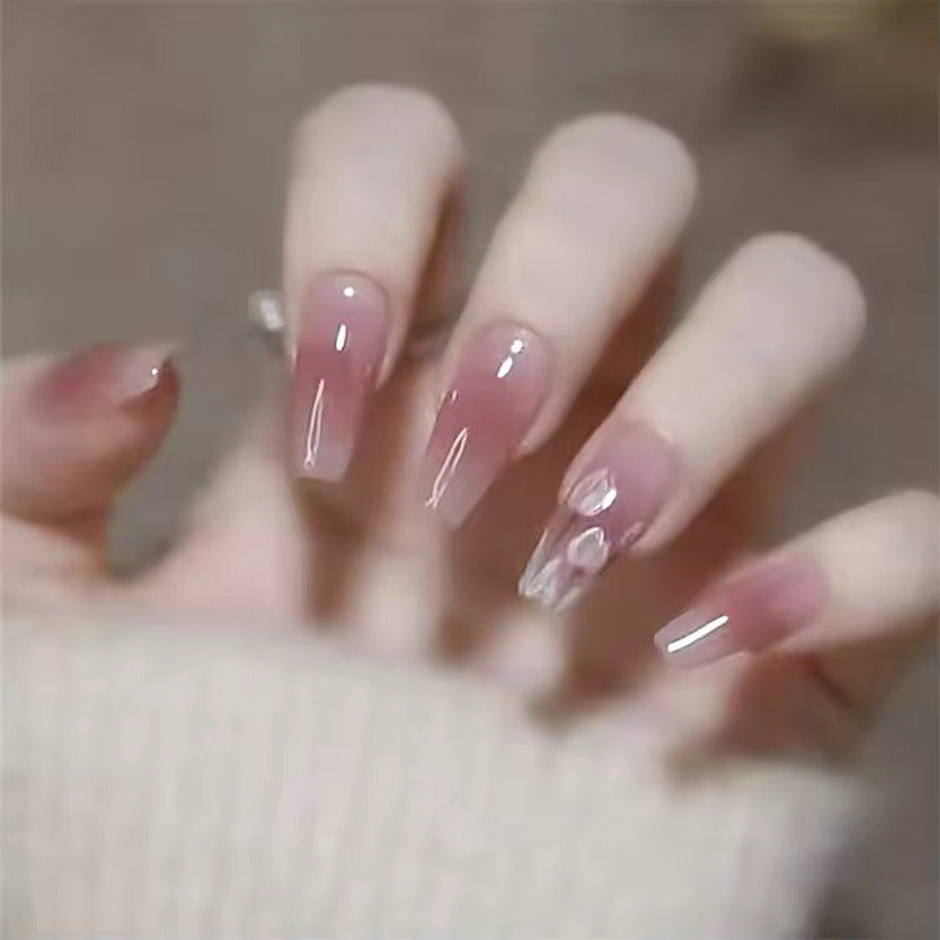 24Pcs Pink Beautiful Trendy Flower Design Fake Nails (With Glue) Set For Girls - Wearable Nails Stylish Pattern Artificial Nails For Women