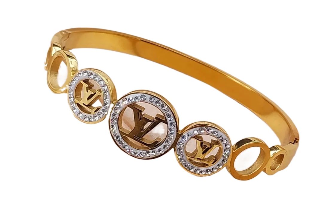 Luxury One Pcs 18kK Gold Plated Branded Stainless Steel Jewellery Zirconia Bangles Kara Bracelet For Girls | Never Fade Luxury Stainless Steel Adjustable HandCuff For Women