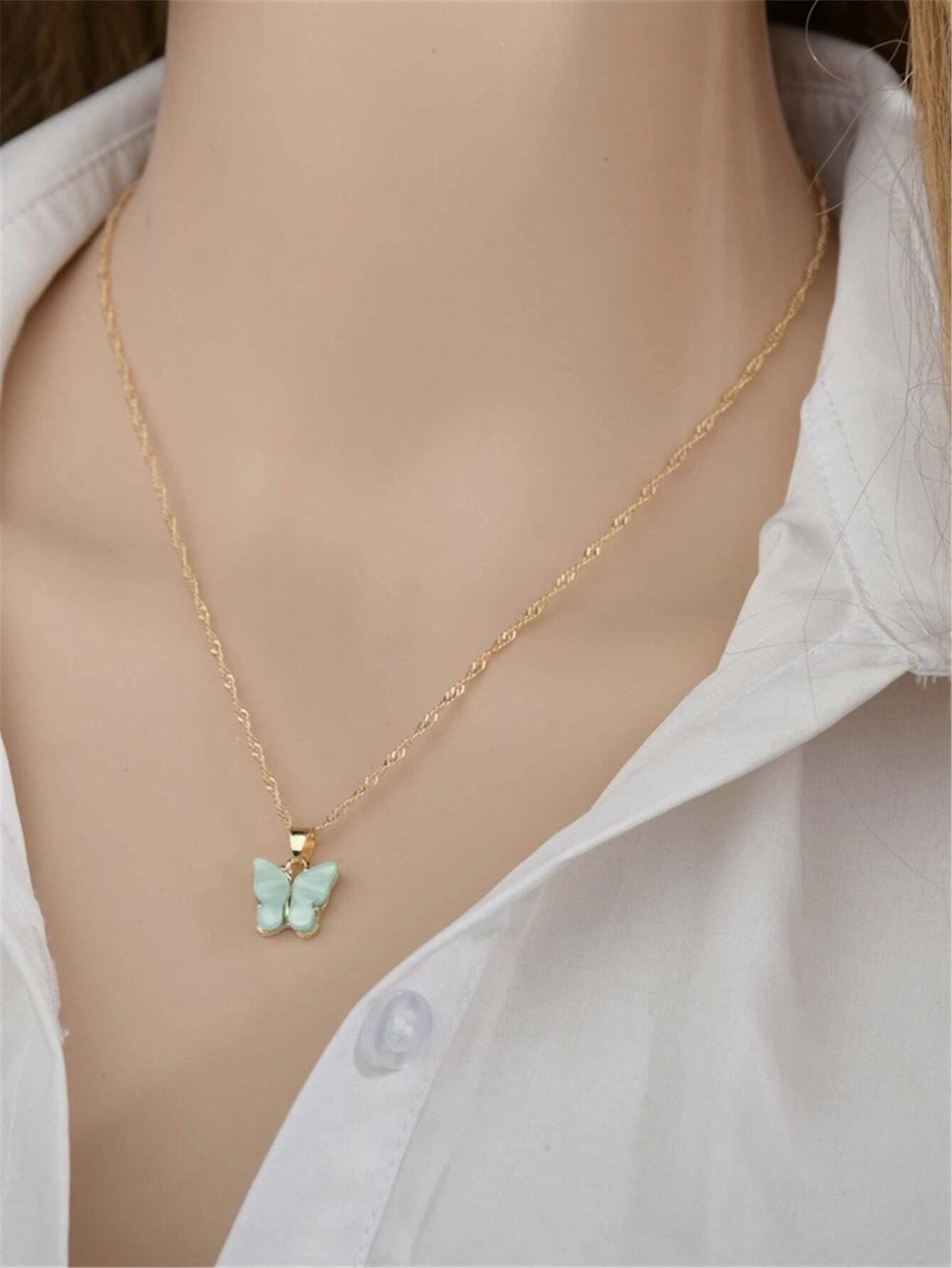 Butterfly Golden Chain Charm Necklace With Earrings For Girls - Korean Jewellery For Girls