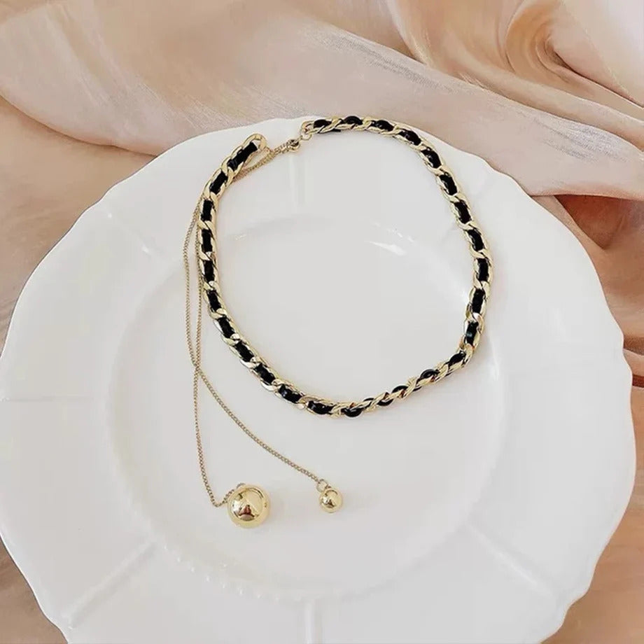 S925 Chain Korean Jewellery Leather Adjustable Tassel Chain Choker Necklaces Jewellery For Girls Stylish