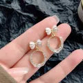 Black & White Korean Jewellery Shinny Bow Zircon Earrings Bowknot Hoop Earrings For Girls / Women.