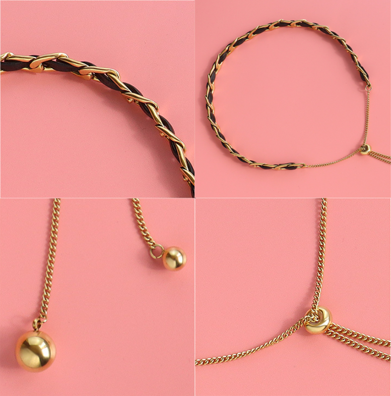 Stainless Steel New Fashion Korean Jewellery Leather Adjustable Tassel Chain Choker Necklaces Jewellery For Girls Stylish