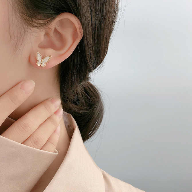 Korean Jewellery S925 Needle White Enamel Shell Fairy Butterfly Earring For Girls Women | S925 Needle Earings For Birthday Wedding Anniversary | For All Occasions