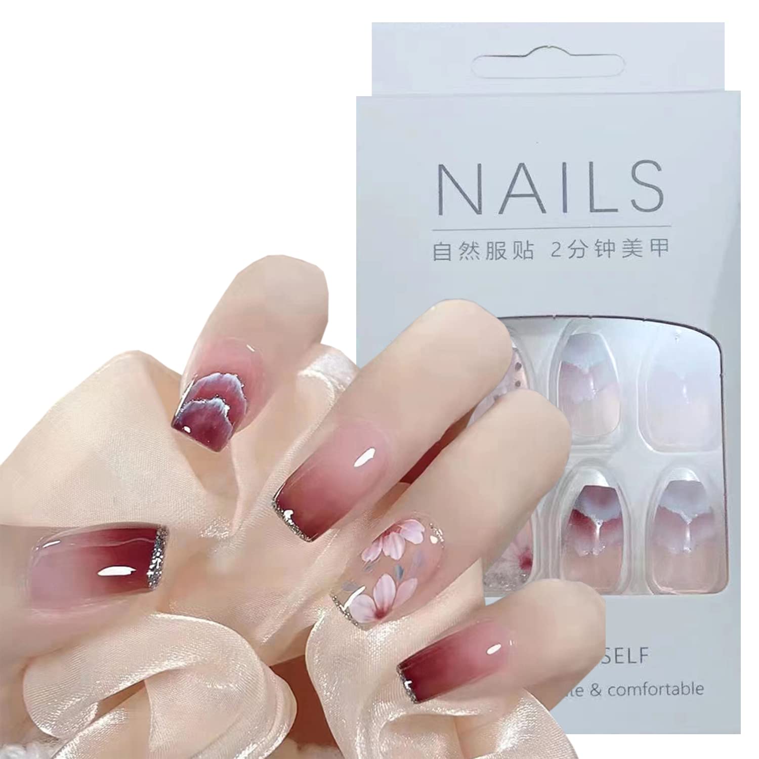 24Pcs Multicolor Beautiful Trendy Fake Nails (With Glue) Set For Girls - Wearable Nails Stylish Pattern Artificial Nails For Women