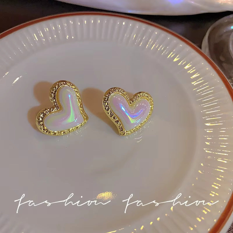 Korean Jewellery Gold & White Pearl Heart Vintage Geometric Earrings For Girls S925 Needle Earrings For Girls
