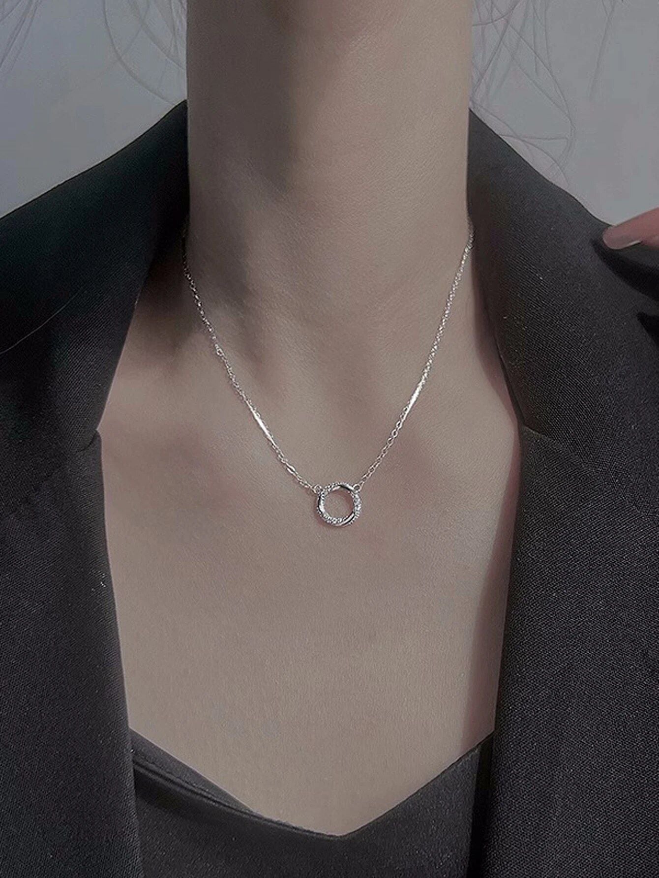 Korean Jewellery Zirconia Circle Choker Necklace Rhinestone Pendant Round Necklace Chain Korean Jewellery For Girls