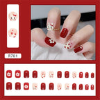 24Pcs Red & White Beautiful Trendy Fake Nails (With Glue) Set For Girls - Wearable Nails Stylish Pattern Artificial Nails For Women