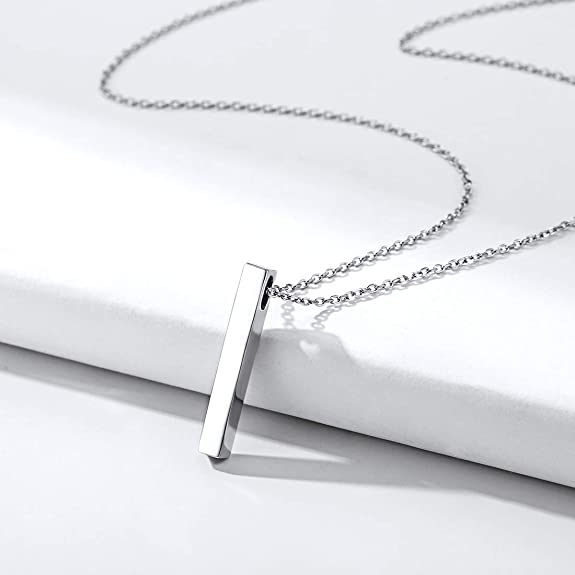 Korean Jewellery Silver Never Fade Stainless Bar Locket  Necklace Pendant Jewellery for Boys & Men
