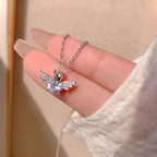 Silver Angel Shining Elegant Premium Necklace Light Luxury Trendy Korean Jewellery For Girls