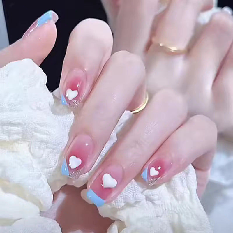 24Pcs Pink Beautiful Heart Design Trendy Fake Nails (With Glue) Set For Girls - Wearable Nails Stylish Pattern Artificial Nails For Women