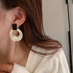 Korean Jewellery Black White Contrasting Round Circle Drop Earrings For Girls | S925 Needle