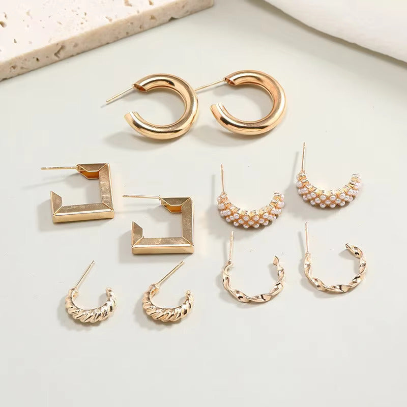 5 Pairs European American C-Shaped 2026 Trendy Design Earrings Set For Women & Girls | S925 Needle Earring