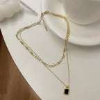 Golden Double Chain Black Pendant choker Necklace Jewellery For Girls | Korean Jewellery - Gold Chain Neck Statement Collar Chains Choker Shining Female Choker Korean Jewellery