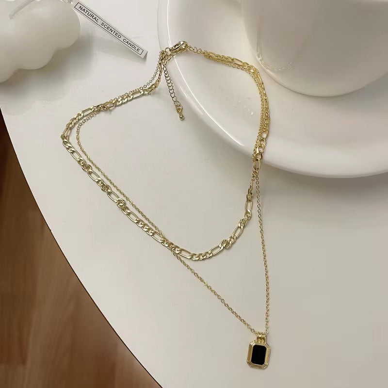 Golden Double Chain Black Pendant choker Necklace Jewellery For Girls | Korean Jewellery - Gold Chain Neck Statement Collar Chains Choker Shining Female Choker Korean Jewellery
