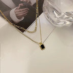 Golden Double Chain Black Pendant choker Necklace Jewellery For Girls | Korean Jewellery - Gold Chain Neck Statement Collar Chains Choker Shining Female Choker Korean Jewellery