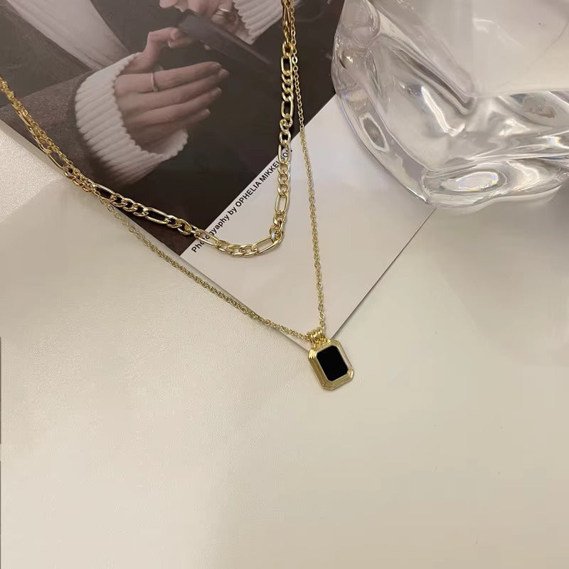 Golden Double Chain Black Pendant choker Necklace Jewellery For Girls | Korean Jewellery - Gold Chain Neck Statement Collar Chains Choker Shining Female Choker Korean Jewellery