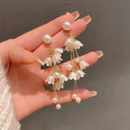 Korean Jewellery White Dreamy Flower Golden Long Chain New Style Women Sweet Temperament Jewelry Tassel Earrings For Girls | S925 Needle Earring