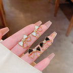 2026 Best Selling Women White & Black Bow & Heart Golden 925 Needle Earrings Korean Fashion Earring Products Cute Jewelry for Girls