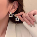 Golden Zirconia New Square Geometric Diamond Style Stud Earrings Female Korean Personality Earrings For Girls | S925 Needle Earring