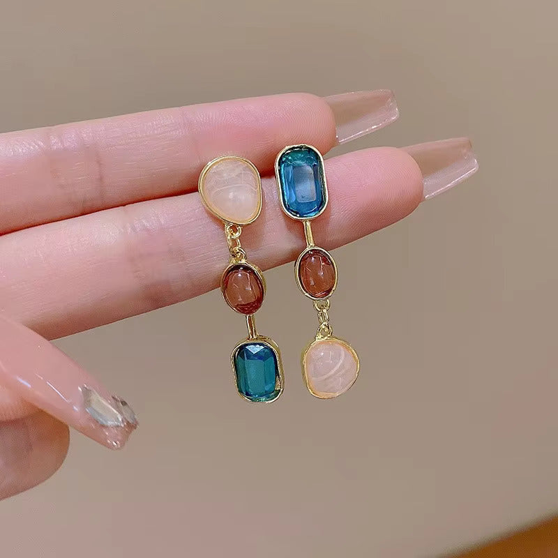 Golden Korean Jewellery Colorful Luxury Shiny Sparkling Zirconia Trendy Earrings For Women & Girls